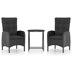 Maison Chic Table de bistro et chaises d'extérieur 3 pcs,Ensemble de bistro de jardin pour relax Résine tressée et verre Noir -GKD677722