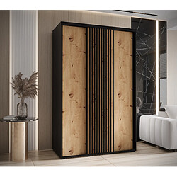 Abiks Meble Armoire LANKO 1 À Portes Coulissantes 235,2/150/45 3 Portes (Noir/Artisan)