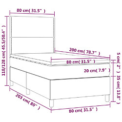 vidaXL Sommier à lattes de lit avec matelas et LED Bleu 80x200cm Tissu pas cher