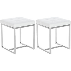 Decoshop26 Lot de 2 tabourets bas repose-pieds poufs forme carrée en PVC blanc et acier inoxydable 10_0004468