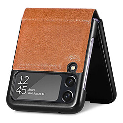 Coque en TPU + cuir véritable CASENEO pliable avec béquille pour votre Samsung Galaxy Z Flip3 5G - marron