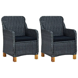 Maison Chic Lot de 2 Chaises de jardin,Fauteuil d'extérieur avec coussins Résine tressée Gris foncé -MN62385