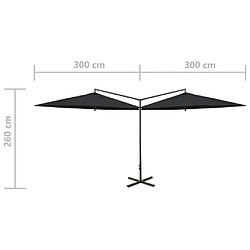 vidaXL Parasol double avec mât en acier Noir 600 cm pas cher