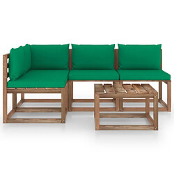 vidaXL Salon de jardin 5 pcs avec coussins vert