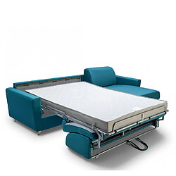 Avis Inside 75 Canapé d'angle VIRGOLA convertible EXPRESS 160 cm matelas 16 cm tissu bleu turquoise