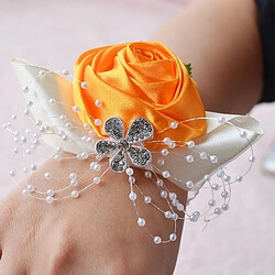 Wewoo Mariée à la main rose et Orange poignet fleur boutonnière bouquet corsage diamant satin fleurs