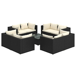 Maison Chic Salon de jardin 9 pcs + coussins - Mobilier/Meubles de jardin - Table et chaises d'extérieur Résine tressée Noir -MN47659