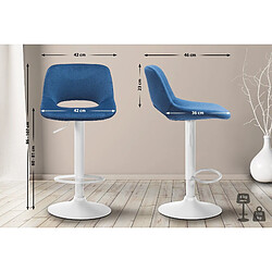 Acheter Decoshop26 Tabouret de bar chaise haute x1 avec repose-pieds en velours bleu piètement métallique blanc 10_0004605