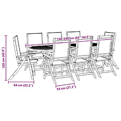 vidaXL Ensemble à manger de jardin 9pcs bois d'acacia solide textilène pas cher