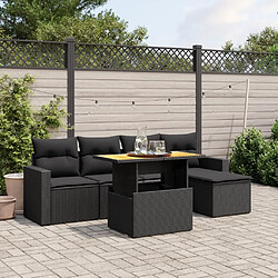 Maison Chic Ensemble Tables et chaises d'extérieur 6pcs avec coussins,Salon de jardin noir résine tressée -GKD937901