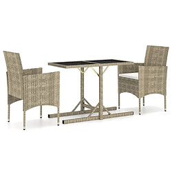 Salle à manger de jardin 3 pcs,Table et chaise à dîner Beige -MN68748