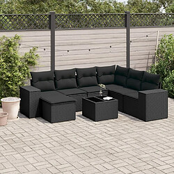 Maison Chic Ensemble Tables et chaises d'extérieur 8 pcs avec coussins,Salon de jardin noir résine tressée -GKD751358