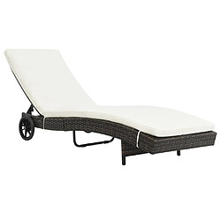 Helloshop26 Transat chaise longue bain de soleil lit de jardin terrasse meuble d'extérieur avec roues et coussin résine tressée marron 02_0012594