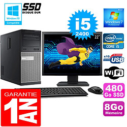 PC Tour DELL 7010 Core I5-2400 Ram 8Go Disque 480 Go SSD Wifi W7 Ecran 22" - Occasion