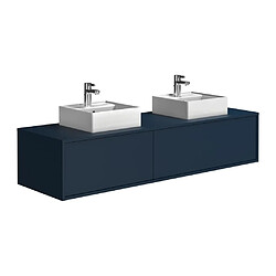 Vente-Unique Meuble de salle de bain suspendu bleu nuit avec double vasque - L150 cm - ISAURE II