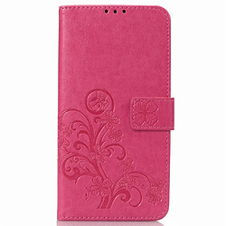 Wewoo Housse Coque Étui en cuir à motif de fleurs pressées Lucky Clover pour Galaxy A7 (2018), avec support et emplacements pour cartes, ainsi que un porte-monnaie une dragonne (Magenta)