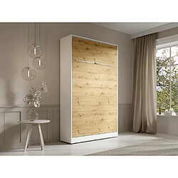 Avis Vente-Unique Lit escamotable 120 x 200 cm - Ouverture verticale manuelle - Avec LEDs - Blanc et naturel - RAPILI