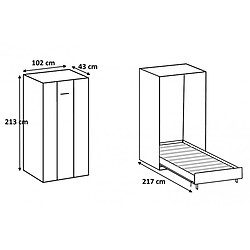 Acheter Pegane Lit escamotable vertical coloris imitation chêne - Longueur 102 x Hauteur 213 x Profondeur 43-217 cm