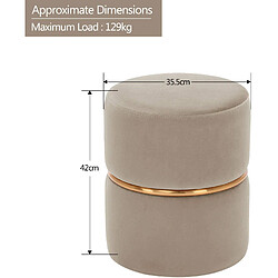 Decoshop26 Tabouret rembourré rond pouf collier métallique doré en tissu velours beige TABO09063