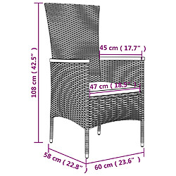 vidaXL Ensemble à manger de jardin et coussins 7 pcs gris rotin pas cher