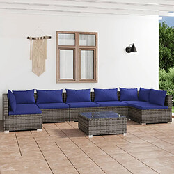 vidaXL Salon de jardin 8 pcs avec coussins Résine tressée Gris