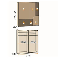 Inside 75 Armoire 2 portes coulissantes suspendues Icon 238,1 x 240 cm Legend Cristal Basalto Profil Pizzara