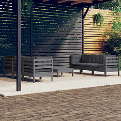 vidaXL Salon de jardin 7 pcs avec coussins anthracite bois de pin