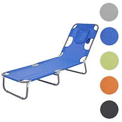 Mendler Chaise longue de jardin HWC-B11, transat bain de soleil, fonction position sur le ventre, tissu pliable ~ bleu