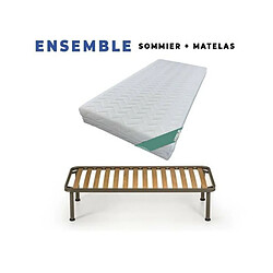 King Of Dreams Literie Matelas 90x190 + Sommier + pieds + Oreiller Mémoire + Protège Matelas Offerts Mousse Poli Lattex Indéformable Déhoussab