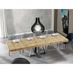 Inside 75 Table repas extensible CROSS 10 couverts 160/254x90cm pied métal noir plateau chêne noueux