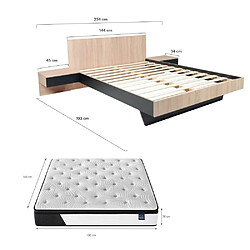 Acheter Le Quai Des Affaires Lit COOL 140x190 cm + 2 chevets + sommier + matelas CASSIE / Décor Chêne blanchi & noir