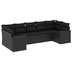 vidaXL Salon de jardin 7 pcs avec coussins noir résine tressée