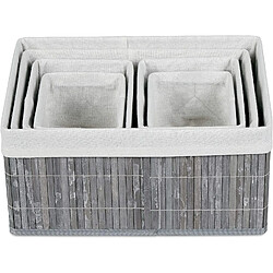 Avis Helloshop26 Set de 6 paniers corbeille de rangement décoration en bambou et tissu gris 13_0002507_4