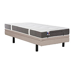 Vente-Unique Lit électrique de relaxation déco + matelas 100% latex 3 zones - 90 x 200 cm - Tissu - Beige - PANISOLA de DREAMEA