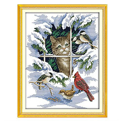 14CT 11CT chat et oiseau estampillé kit de point de croix bricolage broderie fait main 14CT 30x37cm