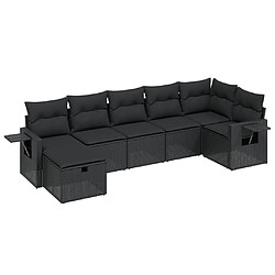 vidaXL Salon de jardin 7 pcs avec coussins noir résine tressée