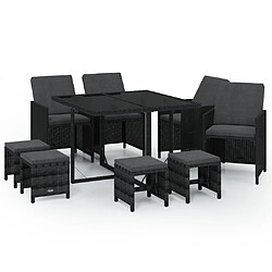 Maison Chic Mobilier à dîner 9 pcs de jardin avec coussins - Ensemble table et chaises d'extérieur - Salon/Mobilier de jardin classique Résine tressée Noir -MN58250