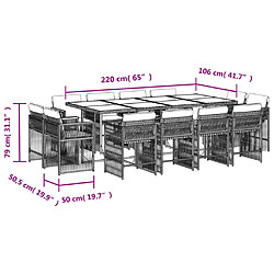 Acheter vidaXL Ensemble à manger de jardin avec coussins 13 pcs marron rotin