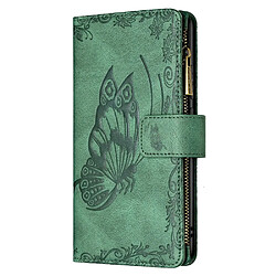 Etui en PU Motif papillon imprimé avec poche zippée avec support vert pour votre Samsung Galaxy A52 4G/A52 5G