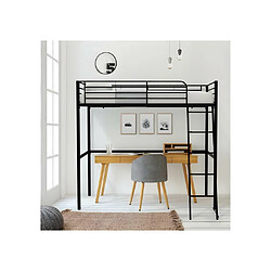 Avis Vente-Unique Lit mezzanine 90 x 190 cm - Noir - En métal - Sommier inclus - ELIOT