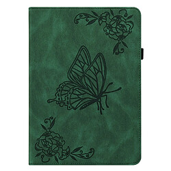 Etui en PU motif de papillons et de fleurs avec porte-cartes et élastique vert pour votre Samsung Galaxy Tab A8 10.5'' 2021