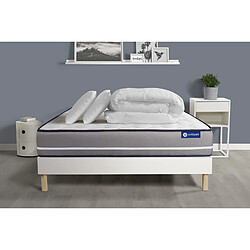 ACTISOM Pack prêt à dormir matelas Ressorts ensachés ACTIFLEX PUR 180x200 3zones de confort + sommier KIT blanc + 2 oreillers+couette