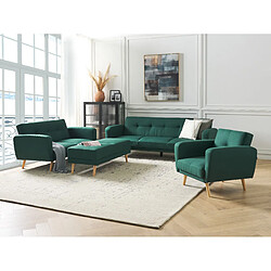 Beliani Ensemble canapés et fauteuil en tissu vert 6 places avec pouf FLORLI