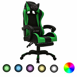 Maison Chic Fauteuil de jeux vidéo avec LED,Fauteuil Gamer du Bureau RVB Vert et noir Similicuir -MN41738