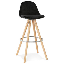 Alterego Tabouret de bar 'SPIRIT' en velours noir et pieds en bois naturel