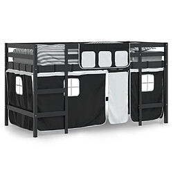 Avis Vidaxl Lit mezzanine enfants et rideaux blanc/noir 90x200cm pin massif