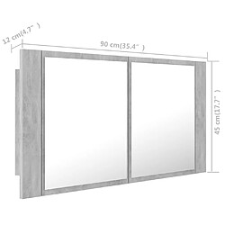 vidaXL Armoire de salle de bain à miroir LED Gris béton Acrylique pas cher