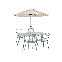 Beliani Table avec chaises et parasol CALVI Acier Bleu clair