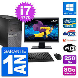 PC Tour Dell 3020 Ecran 22" Intel i7-4770 RAM 8Go Disque 250Go Windows 10 Wifi - Occasion