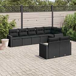 vidaXL Salon de jardin 8 pcs avec coussins noir résine tressée